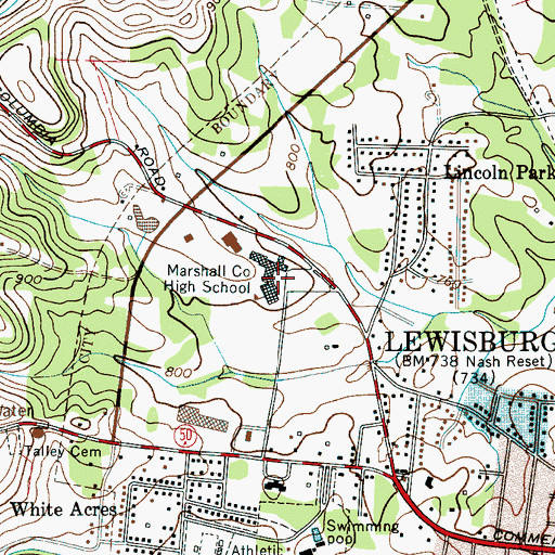Topographic Map of Marshall County High School, TN