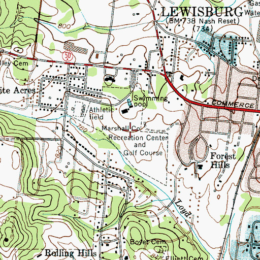 Topographic Map of Marshall County Recreation Center and Golf Club, TN