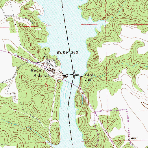 Topographic Map of Yates Dam, AL
