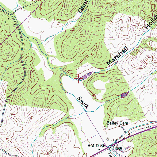Topographic Map of Marshall Hollow, TN