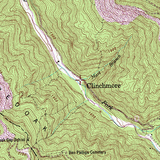 Topographic Map of Mart Branch, TN