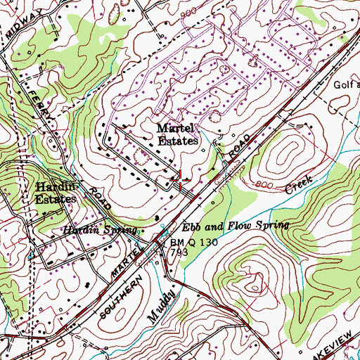 Topographic Map of Martel Estates, TN