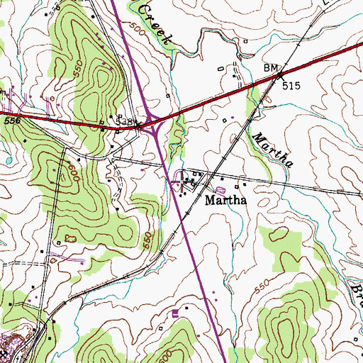 Topographic Map of Martha, TN