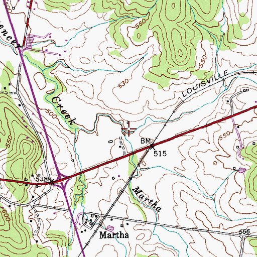Topographic Map of Martha Branch, TN