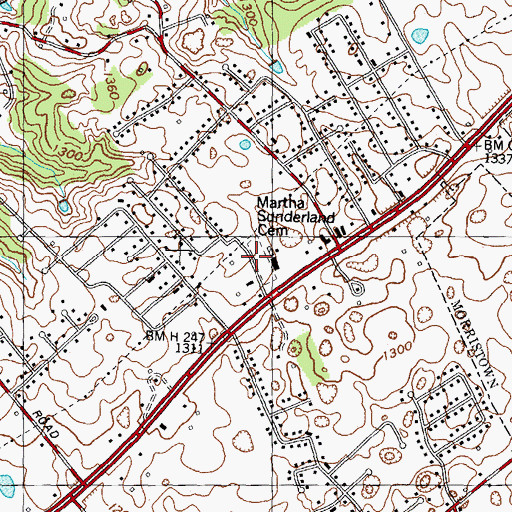 Topographic Map of Martha Sunderland Cemetery, TN