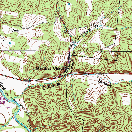 Topographic Map of Marthas Chapel, TN