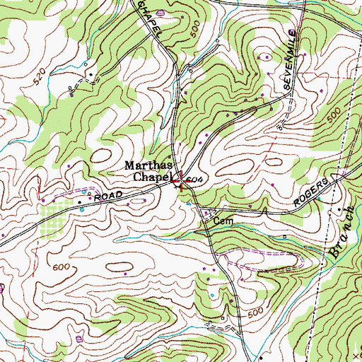 Topographic Map of Marthas Chapel, TN