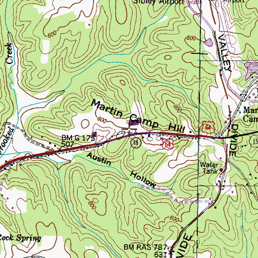 Topographic Map of Martin Camp Hill, TN