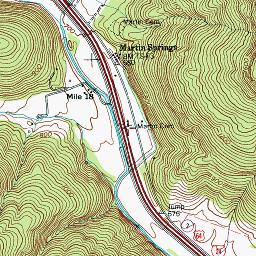 Topographic Map of Martin Cemetery, TN