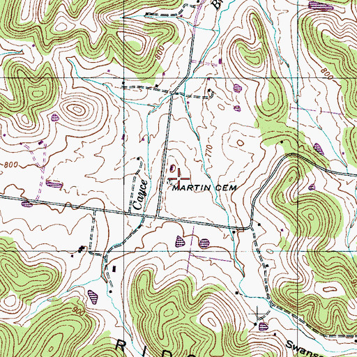 Topographic Map of Martin Cemetery, TN