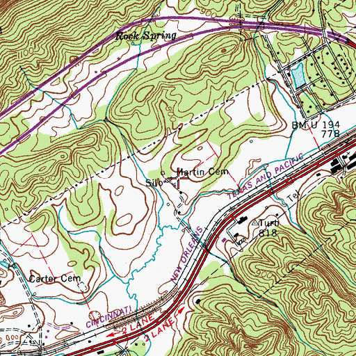 Topographic Map of Martin Cemetery, TN