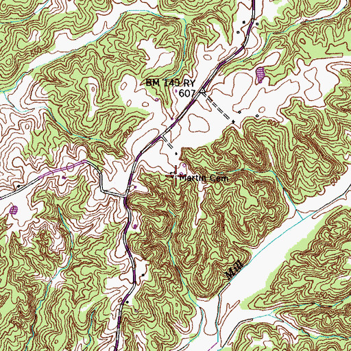 Topographic Map of Martin Cemetery, TN
