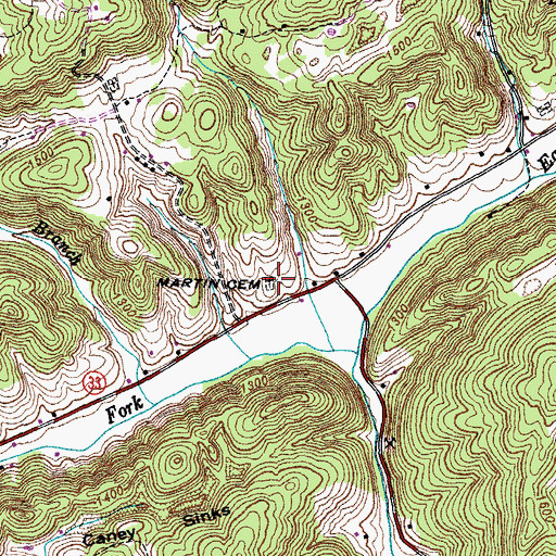 Topographic Map of Martin Cemetery, TN