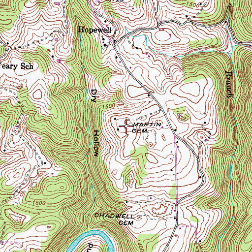 Topographic Map of Martin Cemetery, TN