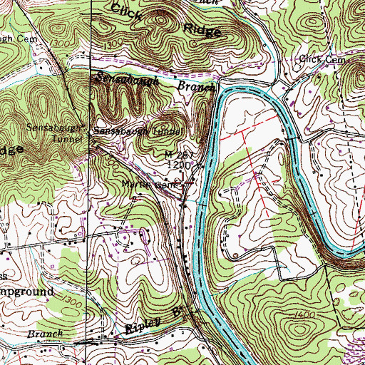Topographic Map of Martin Cemetery, TN