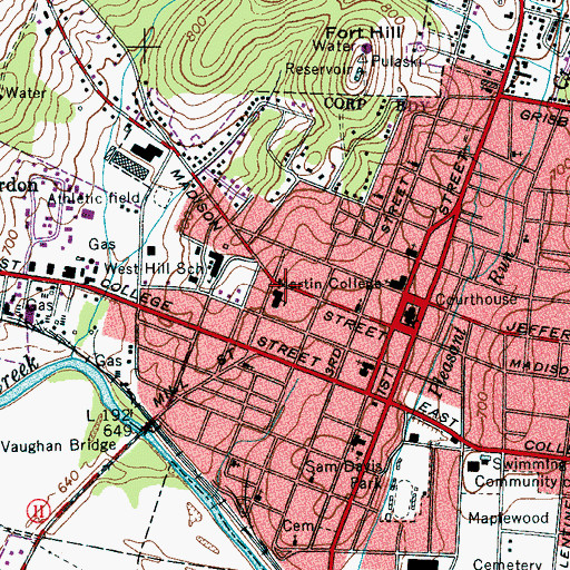 Topographic Map of Martin Methodist College, TN