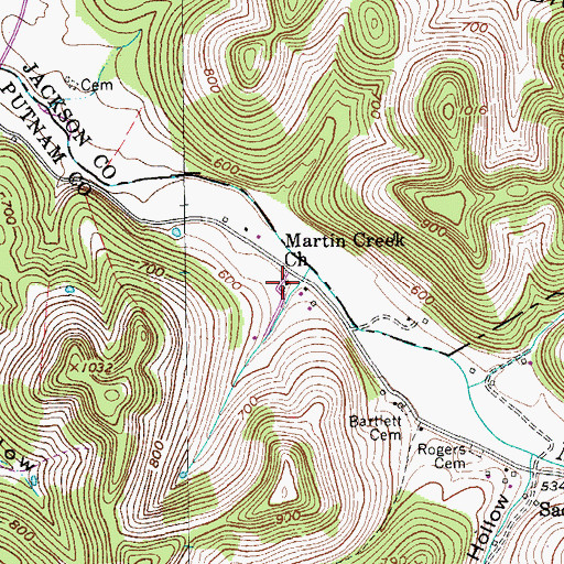 Topographic Map of Martin Creek Church, TN