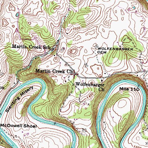 Topographic Map of Martin Creek Church, TN