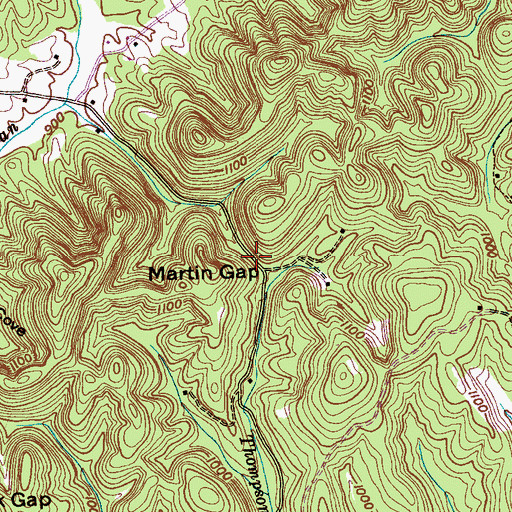Topographic Map of Martin Gap, TN
