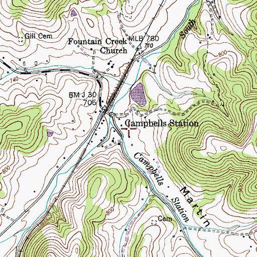 Topographic Map of Martin Hollow, TN