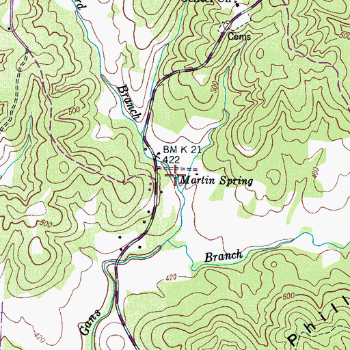 Topographic Map of Martin Spring, TN