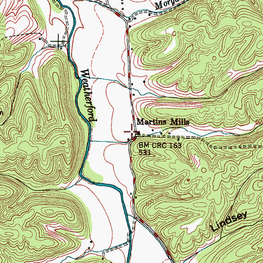 Topographic Map of Martins Mills, TN