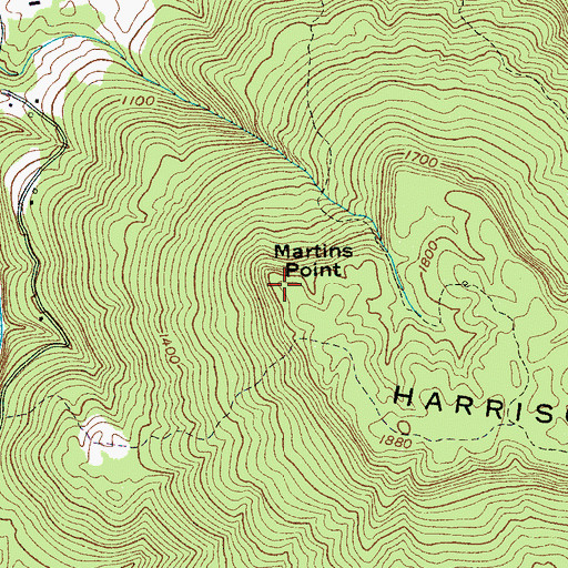 Topographic Map of Martins Point, TN