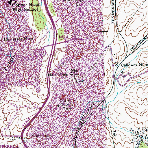 Topographic Map of Mary Mine, TN