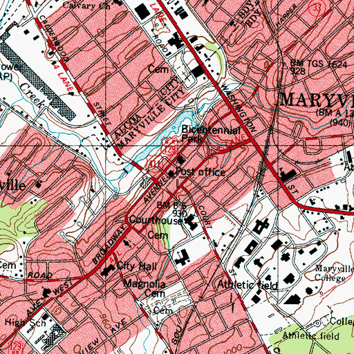Topographic Map of Maryville, TN