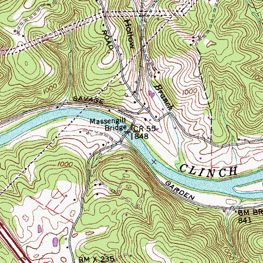 Topographic Map of Massengill Bridge, TN