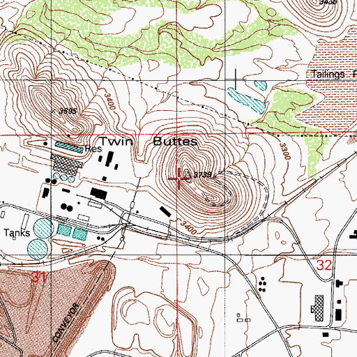 Topographic Map of Twin Buttes, AZ