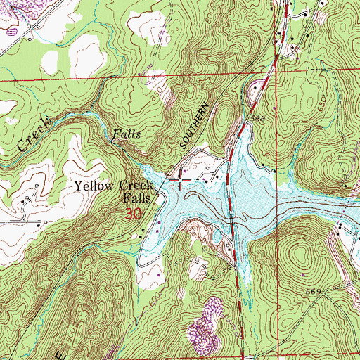 Topographic Map of Yellow Creek Falls, AL