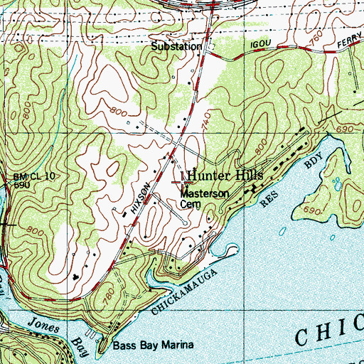 Topographic Map of Masterson Cemetery, TN
