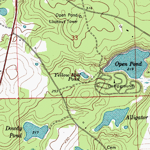 Topographic Map of Yellow Hill Pond, AL
