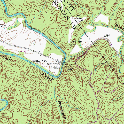 Topographic Map of Mathews Bridge, TN
