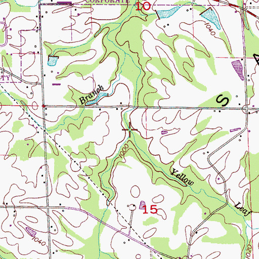 Topographic Map of Yellow Leaf Creek, AL
