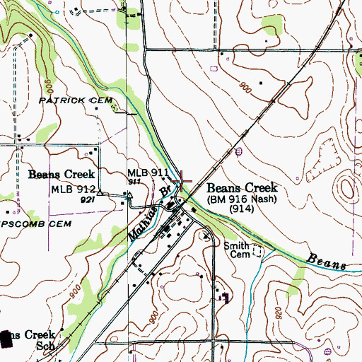 Topographic Map of Mathias Branch, TN