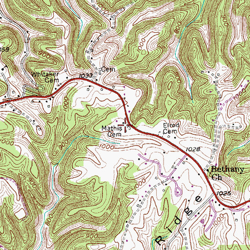 Topographic Map of Mathis Cemetery, TN