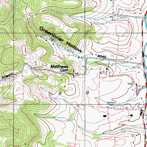 Topographic Map of Matthews Cemetery, TN