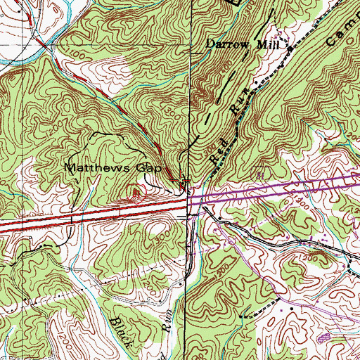Topographic Map of Matthews Gap, TN