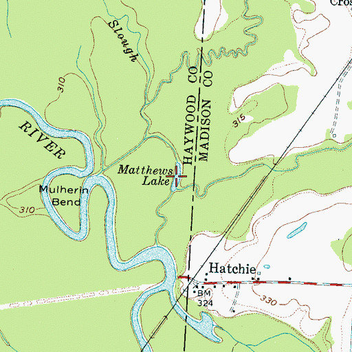 Topographic Map of Matthews Lake, TN