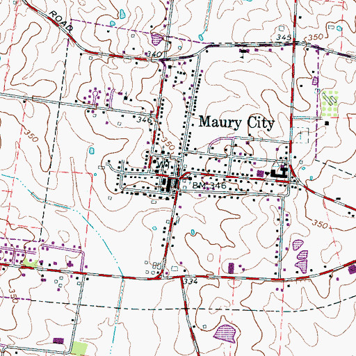Topographic Map of Maury City, TN