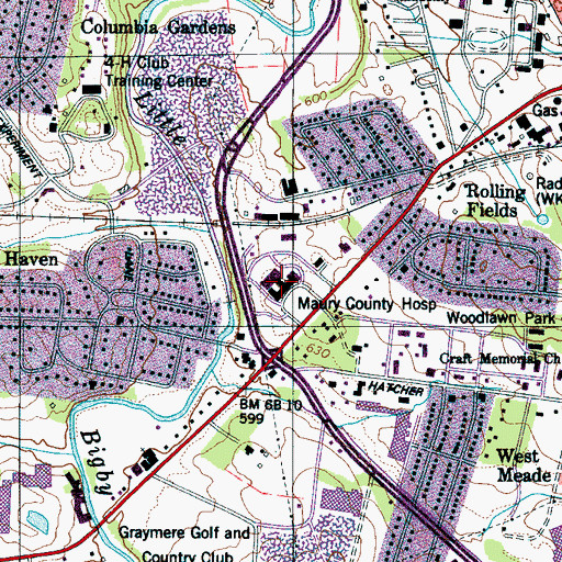 Topographic Map of Maury Regional Hospital, TN