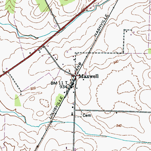 Topographic Map of Maxwell, TN