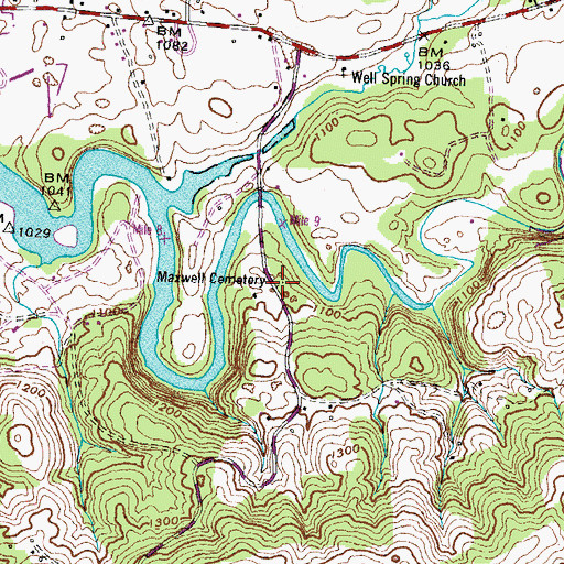 Topographic Map of Maxwell Cemetery, TN