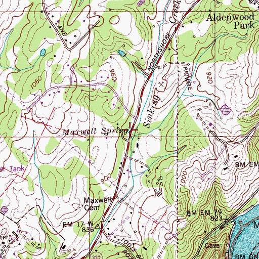 Topographic Map of Maxwell Spring, TN