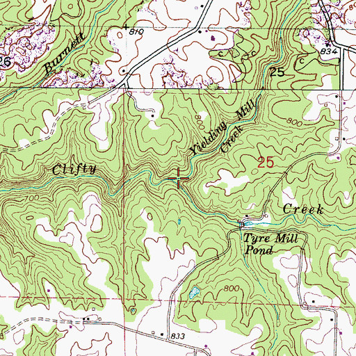 Topographic Map of Yielding Mill Creek, AL