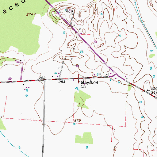 Topographic Map of Mayfield Church, TN