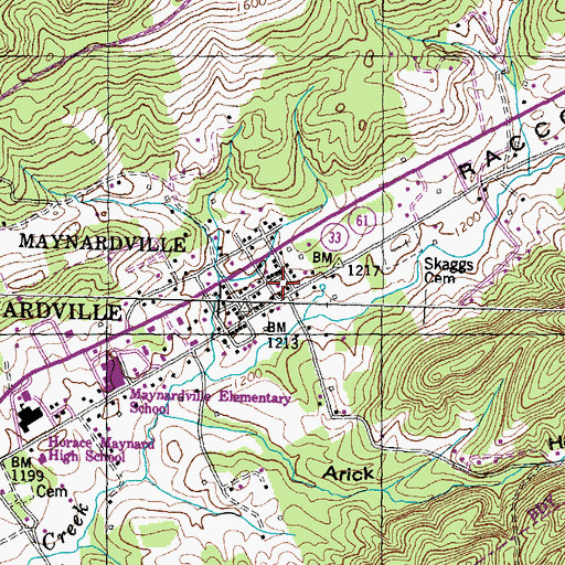 Topographic Map of Maynardville, TN