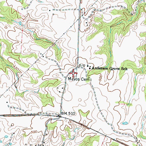 Topographic Map of Mayos Cemetery, TN